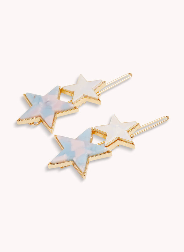 Marbelized Star Duo Clip - Colors: Cotton Candy Sky & Mother of Pearl White